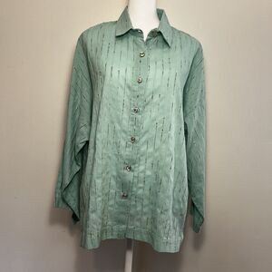 Blanque Boxy Oversized Textured Mint Button Down Lagenlook‎ Art To Wear Sz 0 Sm